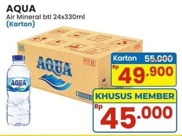 Promo Harga Aqua Air Mineral per 24 botol 330 ml - Indomaret