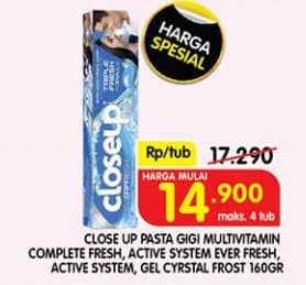 Promo Harga Close Up Pasta Gigi Complete Fresh Protec, Deep Action Menthol Fresh, Everfresh Icy White Winter Blast 160 gr - Superindo