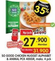 Promo Harga SO GOOD Chicken Nugget Alphabet, Animal 400 gr - Superindo