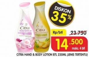 Promo Harga CITRA Hand & Body Lotion Jenis Tertentu 230 ml - Superindo