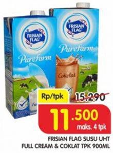 Promo Harga FRISIAN FLAG Susu UHT Purefarm Full Cream, Coklat 900 ml - Superindo