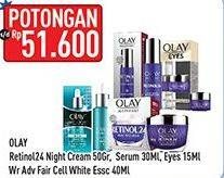 Promo Harga OLAY Retinol24 Night Cream 50gr/ Serum 30ml/ Eyes 15ml/ Adv Fair Cell White Essence 40ml  - Hypermart