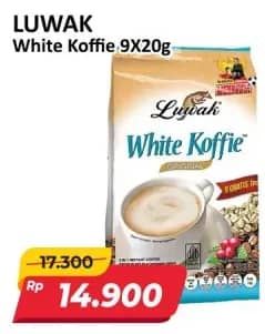 Promo Harga Luwak White Koffie Original per 9 sachet 20 gr - Alfamart