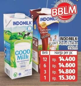 Promo Harga INDOMILK Susu UHT Cokelat, Full Cream Plain 950 ml - Lotte Grosir