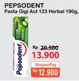 Promo Harga PEPSODENT Pasta Gigi Action 123 Herbal 190 gr - Alfamart