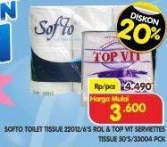 Promo Harga SOFTO Toilet Tissue/TOP VIT Tisu Serbet Makan  - Superindo