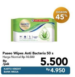 Promo Harga PASEO Cleansing Wipes Anti Bacterial 50 sheet - Carrefour