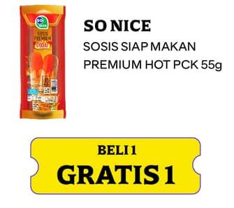 Promo Harga So Nice Sosis Siap Makan Premium Hot 60 gr - Indomaret