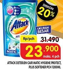 Promo Harga ATTACK Detergent Liquid Hygiene Plus Protection, Plus Softener 1200 ml - Superindo