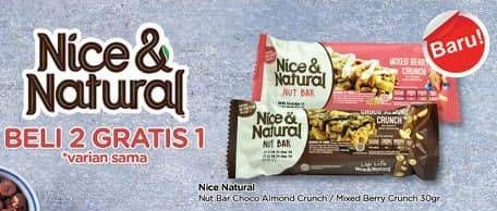 Promo Harga NICE & NATURAL Nut Bar Choco Almond, Mix Berry 30 gr - TIP TOP