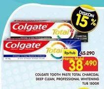 Promo Harga Colgate Toothpaste Total Charcoal Deep Clean, Professional Clean 150 gr - Superindo