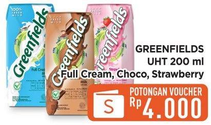 Promo Harga Greenfields UHT Strawberry, Choco Malt, Full Cream 200 ml - Hypermart