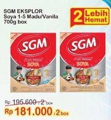 Promo Harga SGM Eksplor Soya 1-5 Susu Pertumbuhan Madu, Vanila per 2 box 700 gr - Indomaret