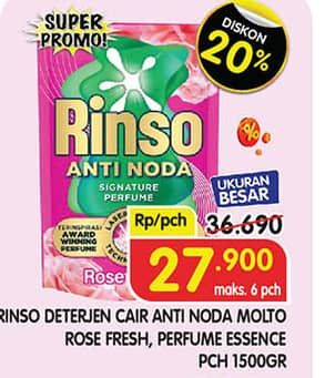 Promo Harga Rinso Liquid Detergent + Molto Pink Rose Fresh, + Molto Purple Perfume Essence 1500 ml - Superindo