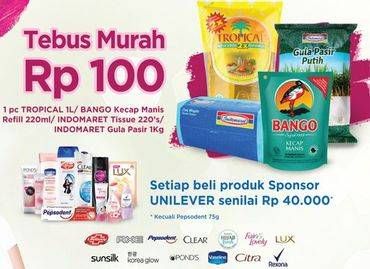 Promo Harga Tebus Murah Rp 100 INDOMARET Gula Pasir/Facial Tissue / TROPICAL Minyak Goreng/ BANGO Kecap Manis  - Indomaret