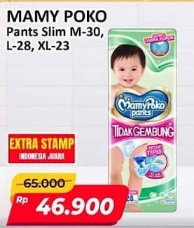 Promo Harga Mamy Poko Pants Xtra Kering Slim Tidak Gembung M30, L28, XL23 23 pcs - Alfamart