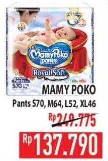 Promo Harga Mamy Poko Pants Royal Soft L52, S70, XL46, M64 46 pcs - Hypermart