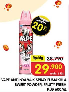 Promo Harga Fumakilla Vape Aerosol Sweet Powder, Fruity Fresh 600 ml - Superindo