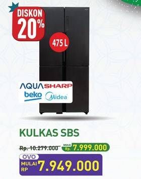 Promo Harga Aqua/Sharp/Beko/Midea Kulkas SBS  - Hypermart
