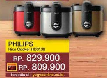 Promo Harga Philips HD3138 Rice Cooker 2L 2000 ml - Yogya