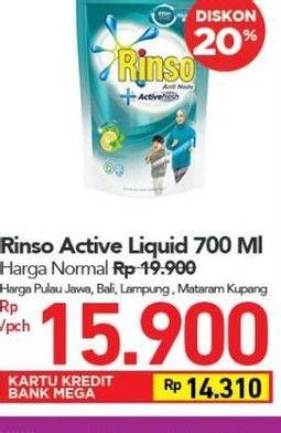 Promo Harga RINSO Liquid Detergent + Active Fresh Yuzu Mint 700 ml - Carrefour