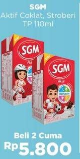 Promo Harga SGM Aktif Susu Cair Chocolate, Strawberry per 2 pcs 110 ml - Alfamart