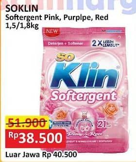 Promo Harga So Klin Softergent Rossy Pink, Purple Lavender, Cheerful Red 1800 gr - Alfamart