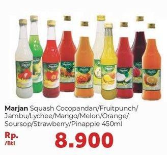 Promo Harga MARJAN Syrup Squash Coco Pandan, FruitPunch, Jambu, Leci, Mango, Melon, Nanas, Orange, Sirsak, Strawberry 450 ml - Carrefour
