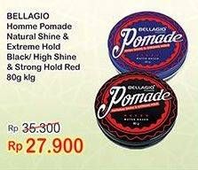 Promo Harga BELLAGIO HOMME Pomade High Shine Strong Hold Red, Natural Shine Extreme Hold Black 80 gr - Indomaret