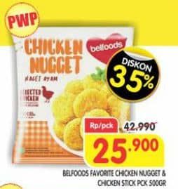 Promo Harga Belfoods Nugget Chicken Nugget, Chicken Nugget Stick 500 gr - Superindo