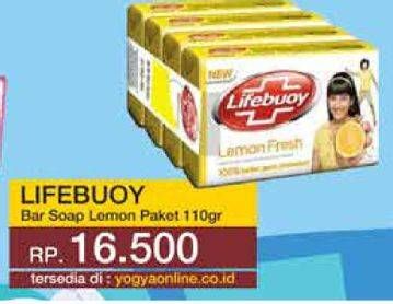 Promo Harga LIFEBUOY Bar Soap Lemon Fresh per 4 pcs 110 gr - Yogya