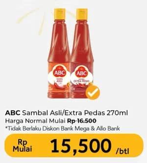 Promo Harga ABC Sambal Extra Pedas, Asli 275 ml - Carrefour