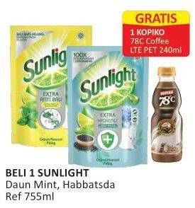 Promo Harga SUNLIGHT Pencuci Piring Anti Bau With Daun Mint, Higienis Plus With Habbatussauda 755 ml - Alfamart