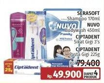 Serasoft Shampoo + Nuvo Body Wash + Ciptadent Sikat Gigi + Pasta Gigi