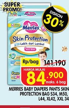 Promo Harga Merries Pants Skin Protection S34, M50, L44, XL42, XXL34 34 pcs - Superindo