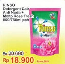 Promo Harga RINSO Liquid Detergent + Molto Pink Rose Fresh 750 ml - Indomaret