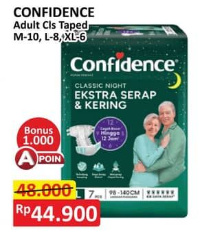 Promo Harga Confidence Adult Classic Night Ekstra Serap & Kering XL6, M8, L7 6 pcs - Alfamart