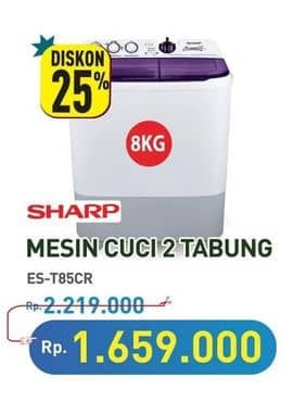 Sharp ES-T85CR | Washing Machine  Diskon 25%, Harga Promo Rp1.659.000, Harga Normal Rp2.219.000