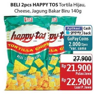 Promo Harga Happy Tos Tortilla Chips Jagung Bakar/Roasted Corn, Nacho Cheese, Hijau 140 gr - Alfamidi