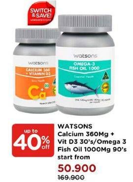 Promo Harga Calcium 360mg / Omega 3 Fish Oil 1000mg  - Watsons