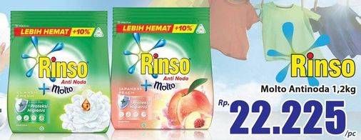 Promo Harga RINSO Anti Noda Deterjen Bubuk + Molto Classic Fresh, + Molto Japanese Peach 1200 gr - Hari Hari