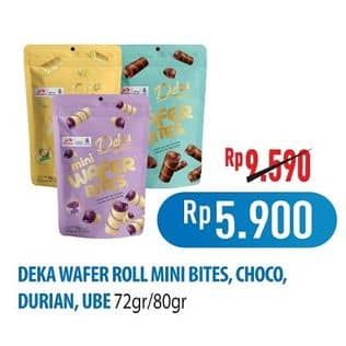 Promo Harga Deka Wafer Roll Bites Mini Choco Choco, Ube, Durian 80 gr - Hypermart