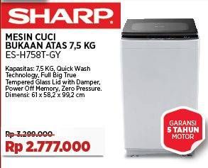 Promo Harga Sharp ES-H758-GY | Mesin Cuci Top Load  - COURTS
