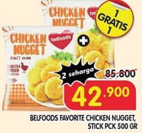Promo Harga Belfoods Nugget Chicken Nugget, Chicken Nugget Stick 500 gr - Superindo