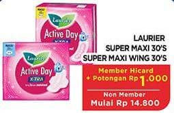 Promo Harga Laurier Active Day Super Maxi Wing, NonWing 30 pcs - Hypermart