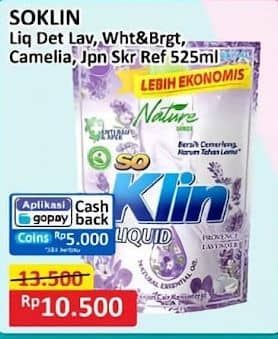 Promo Harga So Klin Liquid Detergent Provence Lavender, Power Clean Action White Bright, White Bright, Korean Camelia, Korean Camellia Apple, Japanese Sakura Strawberry 525 ml - Alfamart