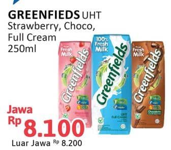 Promo Harga Greenfields UHT Strawberry, Full Cream, Choco Malt 250 ml - Alfamidi