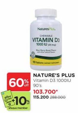 Promo Harga Natures Plus Vitamin D3 1000IU 90 pcs - Watsons