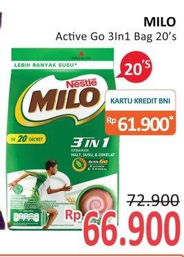 Promo Harga MILO ActivGo 3in1 per 20 sachet 35 gr - Alfamidi