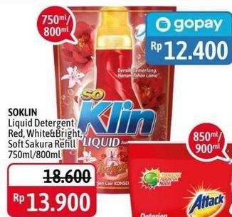 Promo Harga SO KLIN Liquid Detergent + Anti Bacterial Red Perfume Collection, + Softergent Soft Sakura 750 ml - Alfamidi